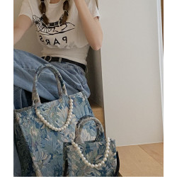 Korean Style Monet Water Lily French Tote Bag